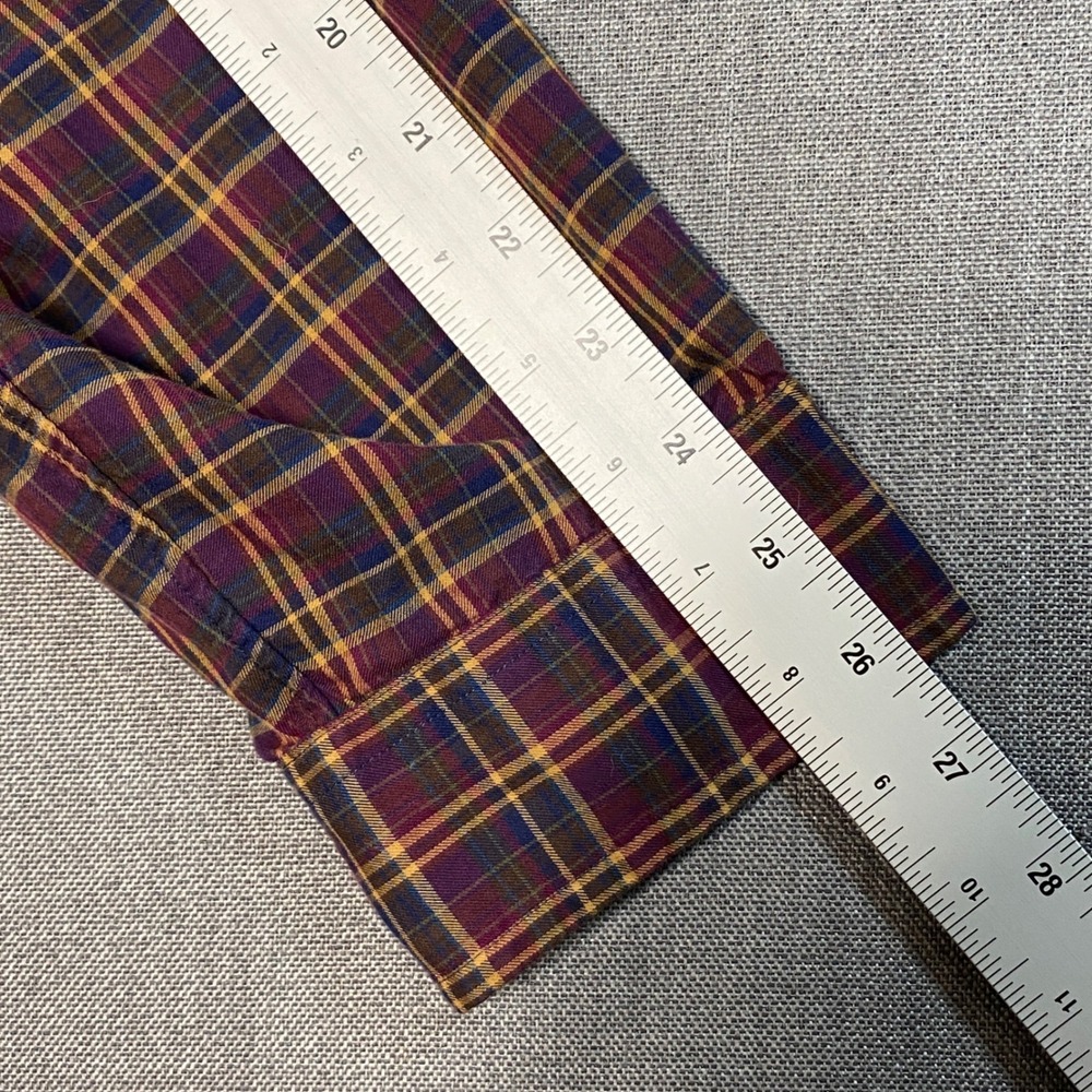 Ralph Lauren Mens XXL Plaid Button Down Shirt Burgundy Gold Cotton Long Sleeve - Picture 7 of 8